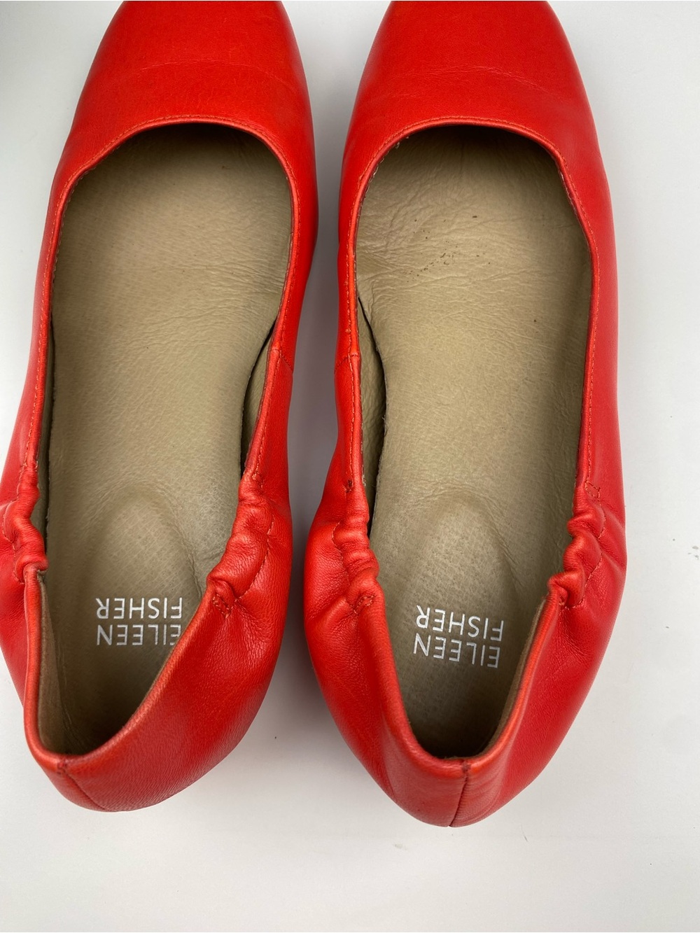 Eileen Fisher Nappa Leather Ballet Flat square toe Vibrant Red/ Orange Sz 6 - Picture 3 of 6